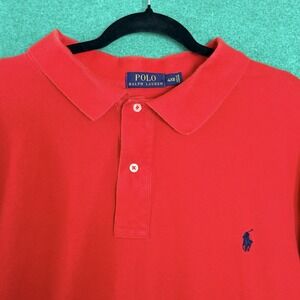 Polo Ralph Lauren Mens Red Polo Shirt Cotton 4XB  Blue Pony Logo Short Sleeve